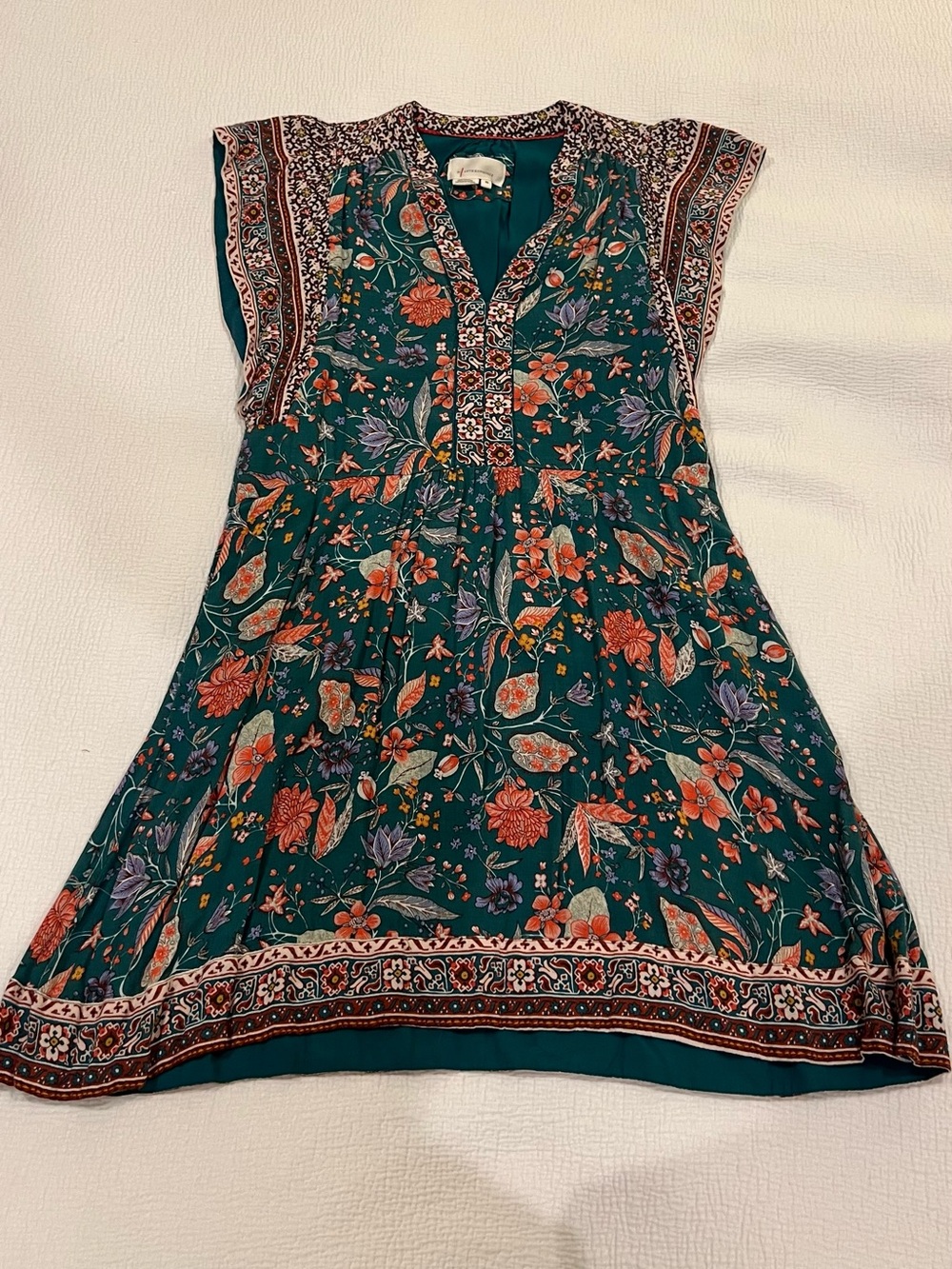 Anthropologie Teal Floral-Trim Blouse Sleeveless Women's Dress size XS - Picture 10 of 10